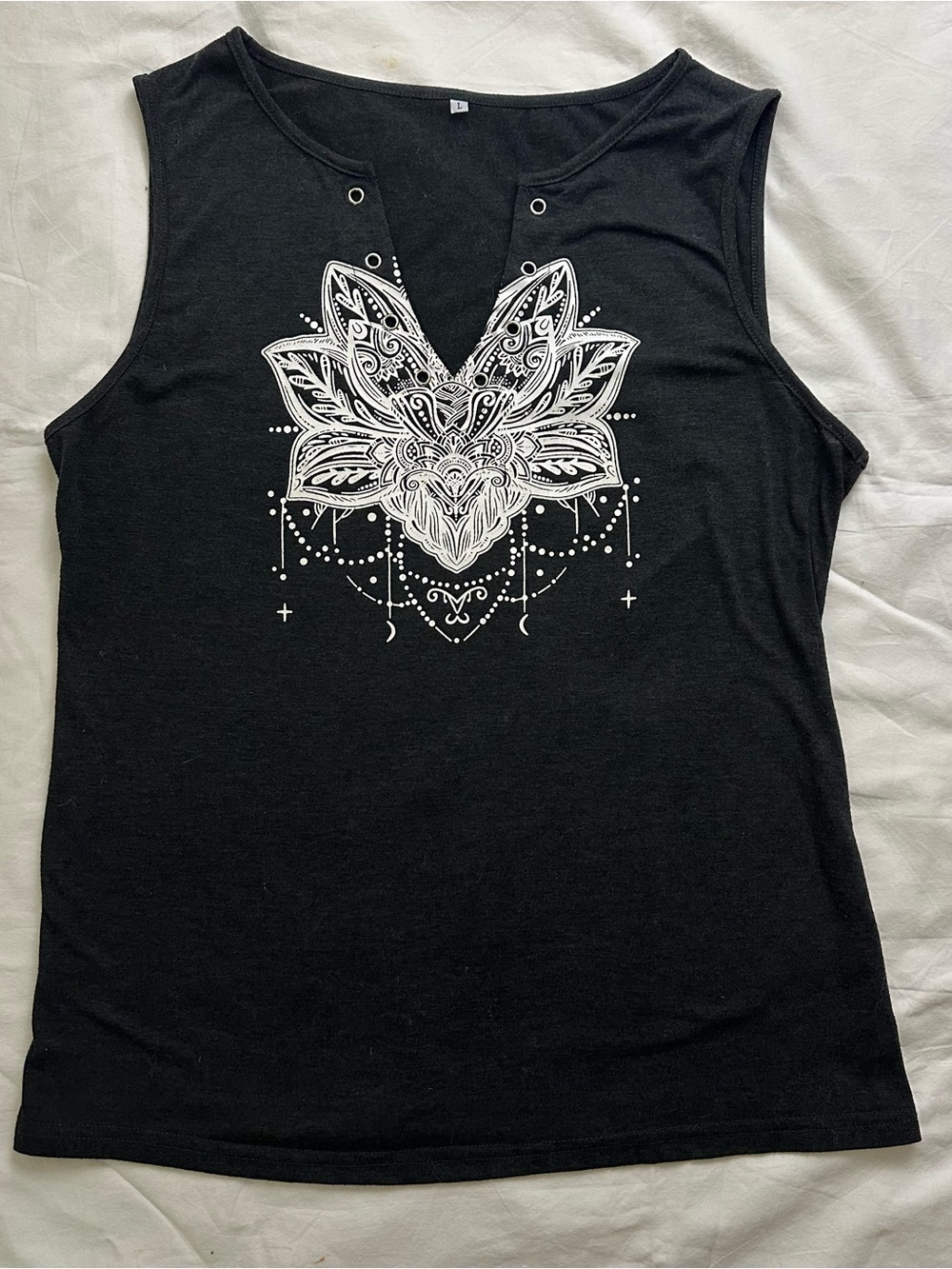 Dark Grey Lotus Graphic Sleeveless Women's V-Neck Sleeveless Top -